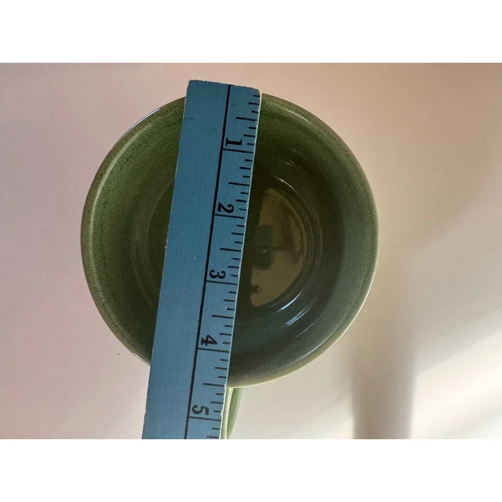 Pier 1 Green Stoneware Soup Mug Geometric Debossed Texture Oversized Cup 5 inch